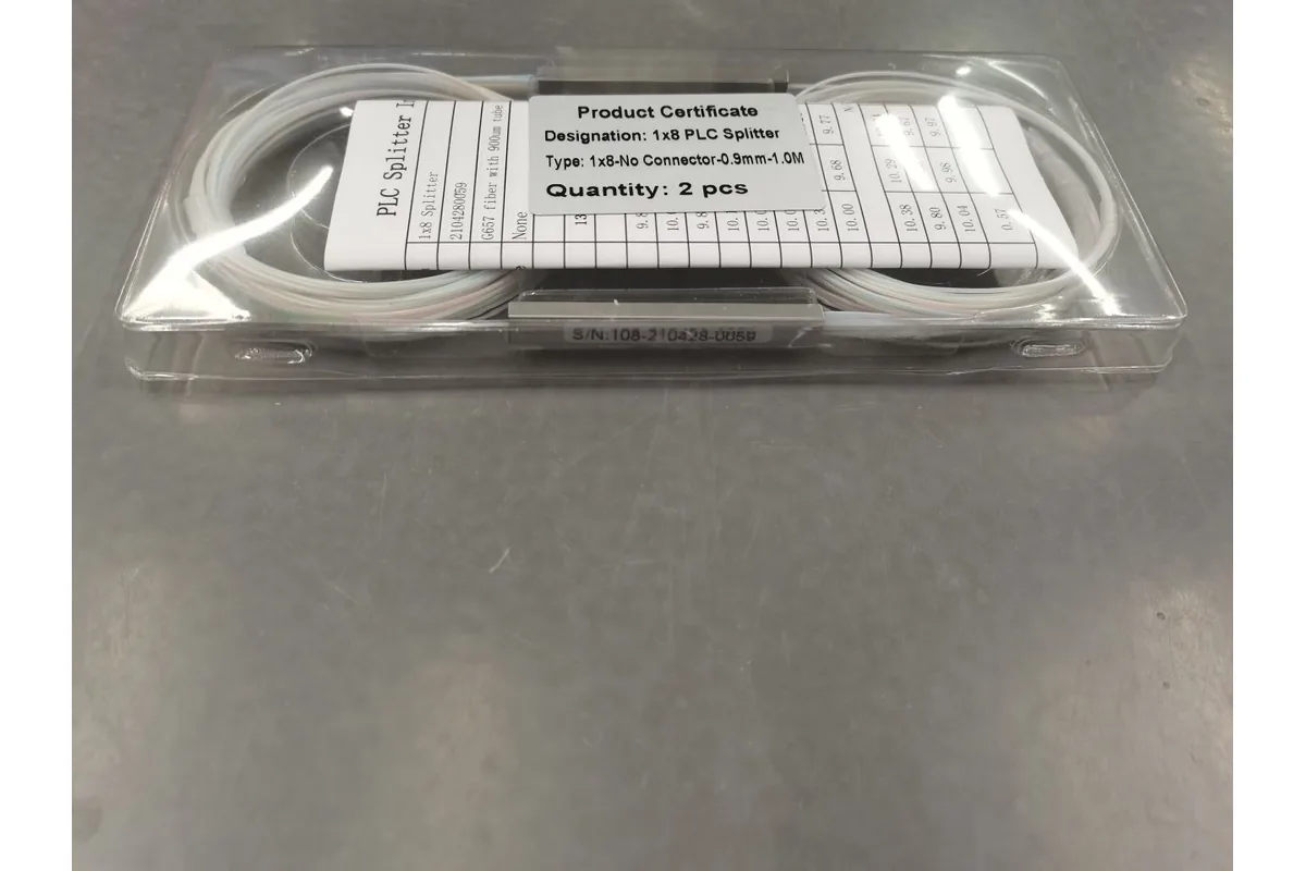 Bare fiber PLC splitter packed with test label