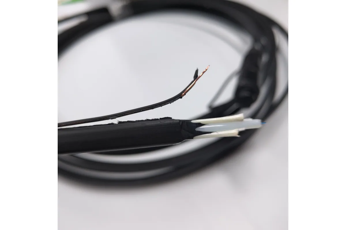 Composite fiber optic and copper conductor drop cable close-up