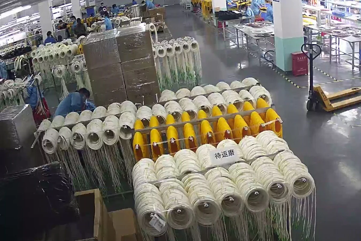 Fiber optic patch cord production workshop for MPO MTP cable assembly and quality control