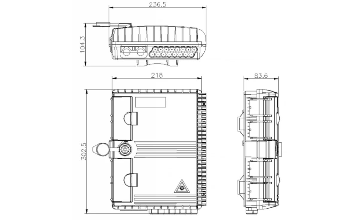 NL-DL16C 16 Core Fiber Optic Distribution Box dimension drawing
