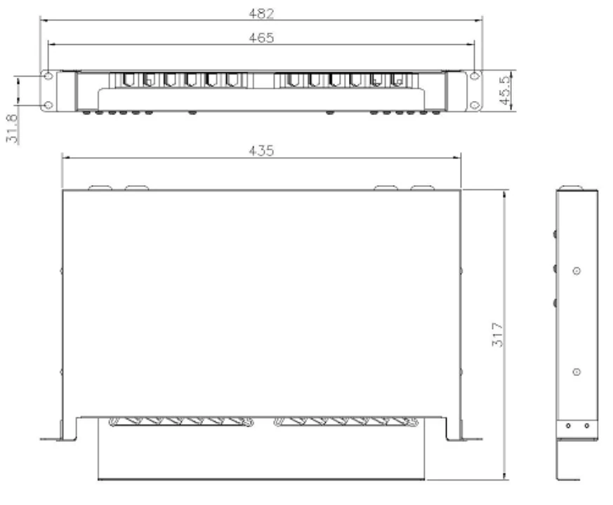 NL-ODF-BS48 48 port rack mount ODF patch panel dimension drawing
