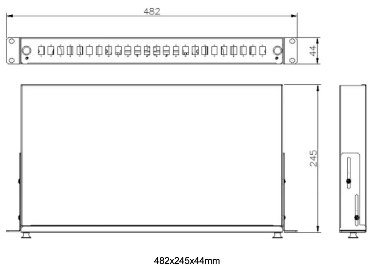 NL-ODF-RM48 19 inch rack mounted slidable fiber optic patch panel dimension drawing