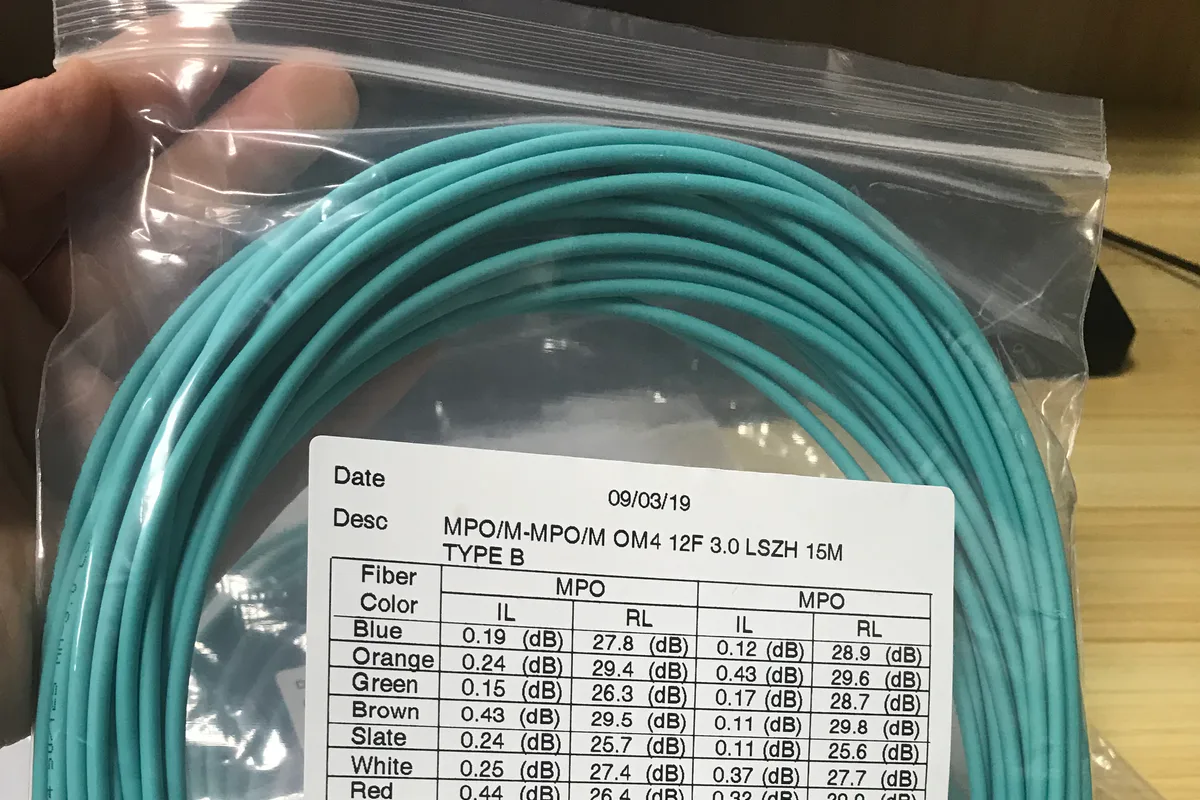 OM4 MPO trunk cable with Type B polarity and test report
