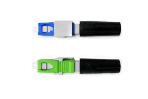 SC APC and SC UPC fiber optic fast connectors on a white background