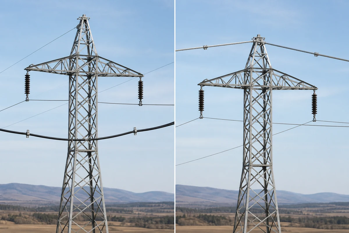 ADSS cable and OPGW optical ground wire installation positions on power lines