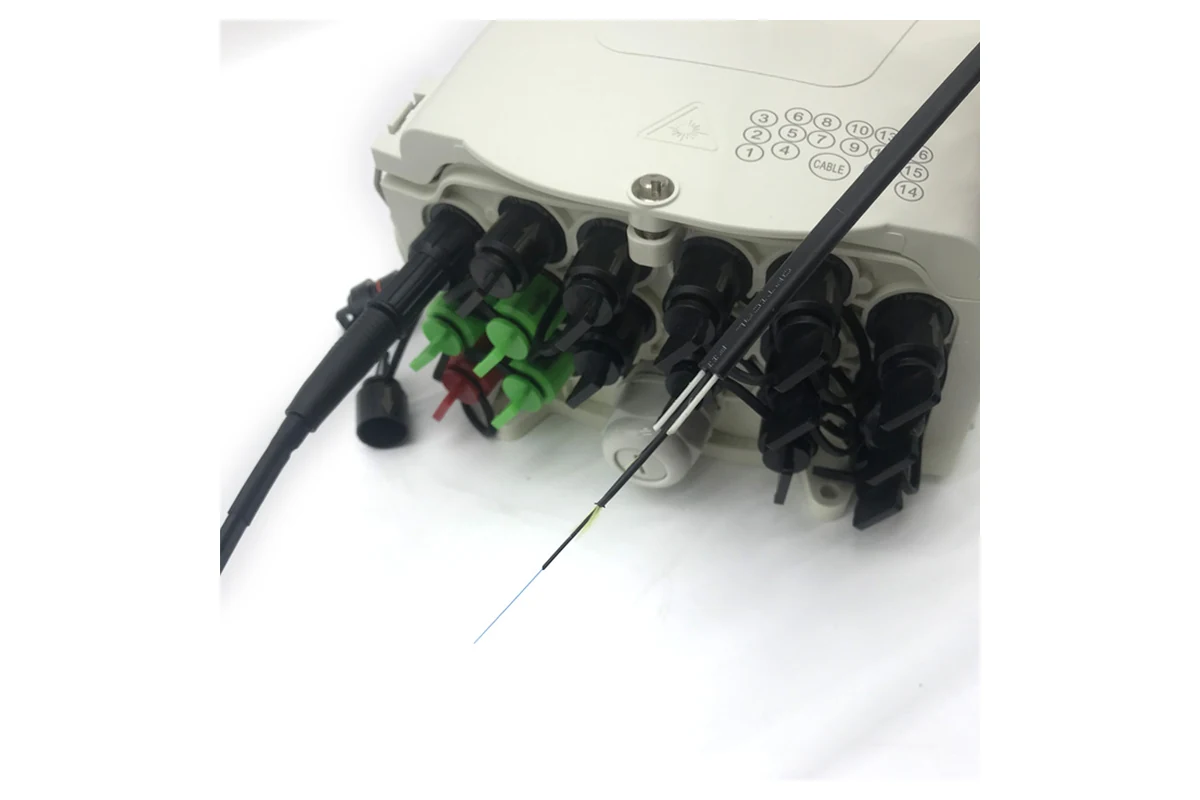 Pre-connected fiber terminal box with drop cable prepared for termination